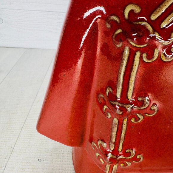 Oriental Kimono Asian Dress Burgundy Glaze Stoneware 10.25 Vase Accent Sculpture - Picture 14 of 16